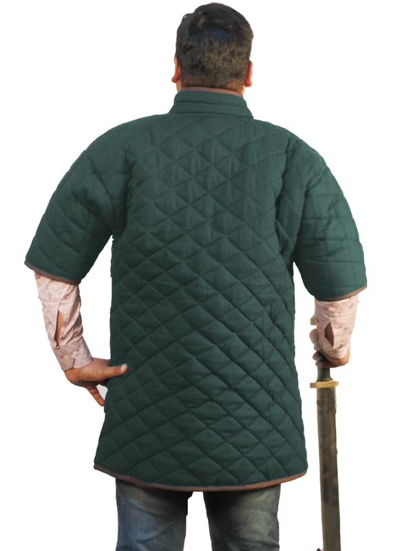 THE MEDIEVALS Gambeson Thick Padded Half Sleeves Quilted Jacket Historical Costumes for rennaissance Dress Green