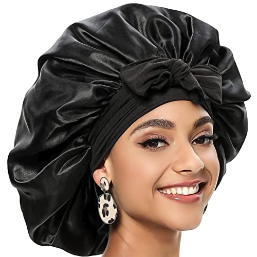 AYNKH 2PCS Satin Sleep Cap with Tie Band - Image 2