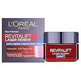 Elimina las arrugas Crema hidratante facial con láser L\'Oreal Paris Revitalift, máscara de noche antienvejecimiento de triple acción X3 con retinol profesional, ácido hialurónico y vitamina CG, 50 ml