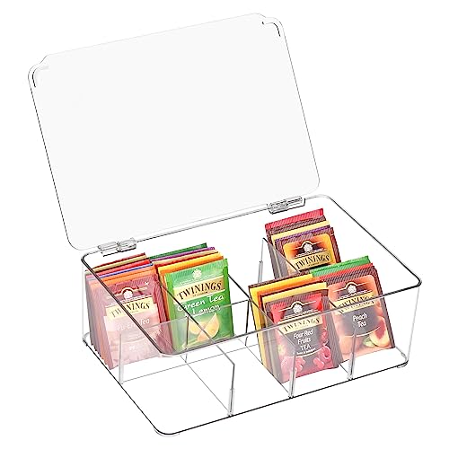 Zoutpy Caja de almacenamiento para bolsas de té con 8 compartimentos, plástico transparente, organizador de cocina para bolsas de té, azúcar, cápsulas de café (transparente)