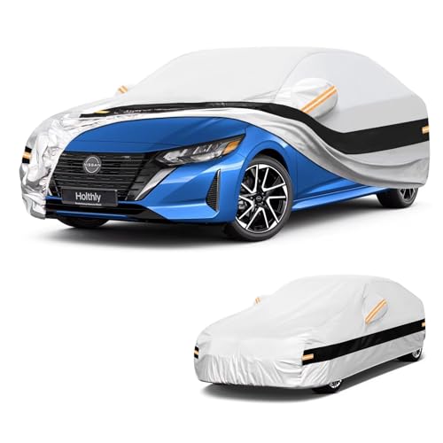 Image of 10 Layers Car Cover Custom Fit for Nissan Sentra (2006-2026), Waterproof All Weather for Automobiles, Outdoor Full Cover Sun Dust Rain Protection with Cotton. Silver