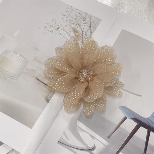 Image of Rhinestones Flower Fabric Big Brooches Lapel Pins for Women Elegant Organza Floral Brooch Pin for Dresses Suit Wedding Banquet Clothes Accessories Fashion Jewelry 130mm