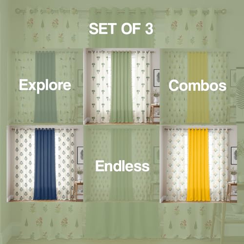 Image of Urban Space Floral 100% Cotton Curtains For Door, Combo Set Of 3 Curtains 7 Feet Long, 60-65% Room Darkening Curtain, Tieback & Eyelets Included With Curtains For Home Decor (High Garden Red, 7 Feet)