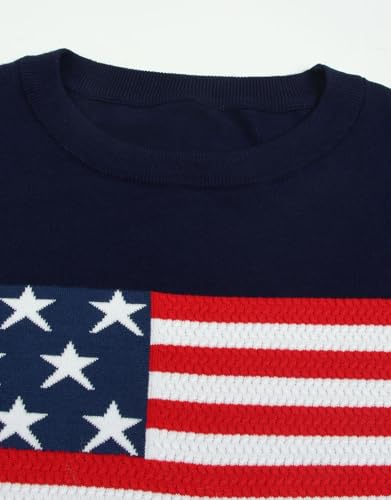Image of Women's Lightweight Thin Knit Sweater USA American Flag Pullover Sweaters