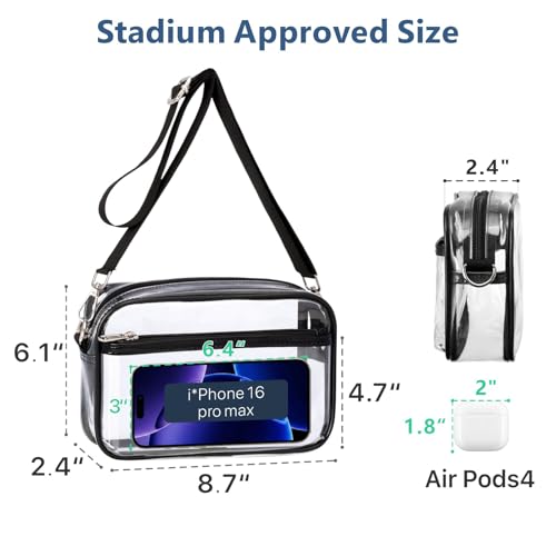 Image of PACKISM Clear Bag for Stadium Events - Small Clear Purse Crossbody Bag | Adjustable Wide Strap, 2 Easy Access Pockets, Thick 0.5mm PVC, for Sports Game Day Concerts Festival, Women Clear Stadium Bag