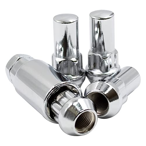 Image of Wheel Accessories Parts 4 Locks + Key M12x1.25 12x1.25 Thread Closed End Bulge 1.90 inch Long Wheel Lock Chrome Dual Hex Key 13 /16 inch and 3 /4 inch Hex Fits Nissan Trucks Titan (Non XD)