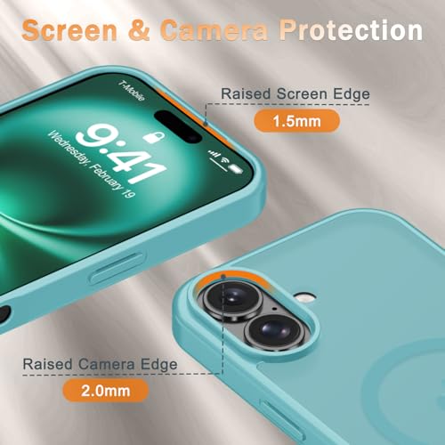 Image of YENAPOON for iPhone 16 Plus Case, Matte Magnetic Phone Cover [with 1 Screen Protector] [Support for MagSafe] [Shockproof Military Grade Protection] Translucent Frosted Back, Light Blue