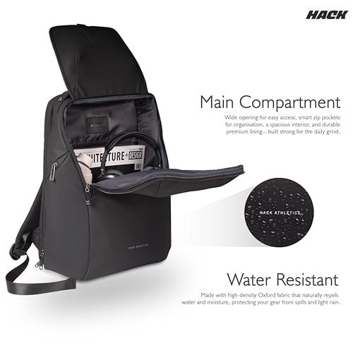 Image of Hack Athletics Premium Mono Backpack | 30L Large Capacity | 15.6 inch Laptop Backpack | YKK Zipper | Built-in Zipper Lock | Water-Resistant Bag | Office, College,Travel, Gym Backpack for Men & Women