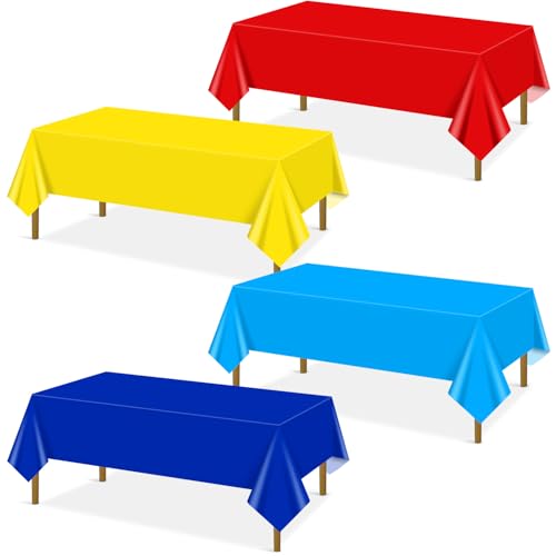 QUERICKY Pacote de 4 toalhas de mesa para festa de carnaval, 220 x 130 cm, vermelho azul amarelo, toalha de mesa retangular de circo para festas de aniversário, carnaval e graduação