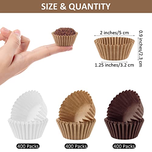 Ruisita 1200 Pieces Mini Cupcake Liners 1.25 Inch Paper Baking Cups Muffin Liners Cupcake Wrappers Creaseproof Muffin Cups For Weddings, Birthdays, Baby Showers, Brown, Natural, White #TOP1