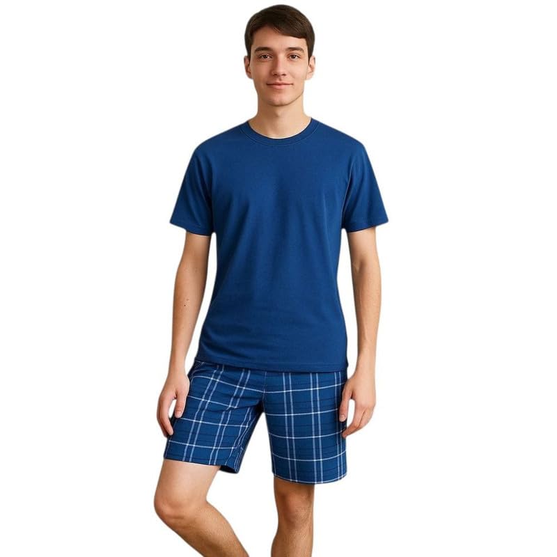 Generico Pigiama Uomo Cotone Leggero Corto, Manica Corta e Pantaloncini (100% Cotone) Pigiama Uomo Estivo Disponibile dalla M alla 3XL - Pigiami 100% Made in Italy