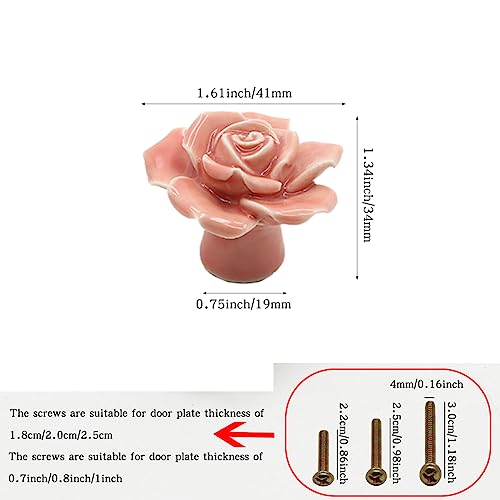 Image of 8Pcs Pink Cartoon Rose Cabinet Door Handle Ceramic Handmade Flower Handle Cabinet Knob Cupboard Dressing Table Drawer Pull Handles + Scre