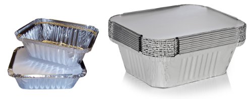 Swoosh Supplies 50 Silver Foil Food Trays/Containers & Lids - 121 x 96 x 41mm (No.1) - Minimalist Disposable Food Tray