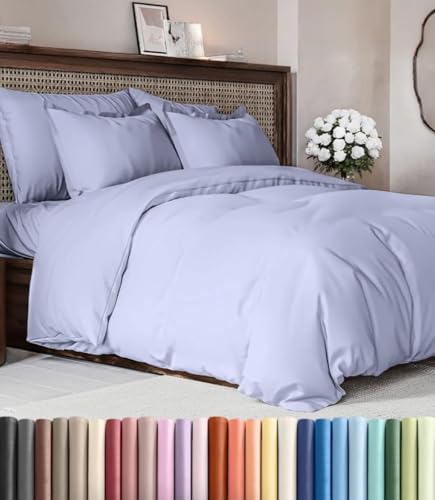 Image of Duvet Cover Queen Size Set - Extra Soft Queen Duvet Cover 90 inch x 90 inch with 2 Pillow Shams for Women, Men, Kids & Teens - Hotel Luxury, Easy-Care w / Zipper Closures & Ties - Comfy & Breathable (Lavender)