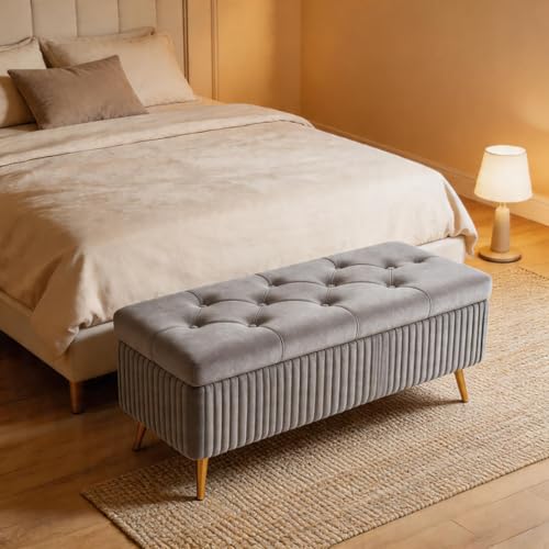 Banqueta multifuncional de terciopelo con estructura de madera maciza duradera 8