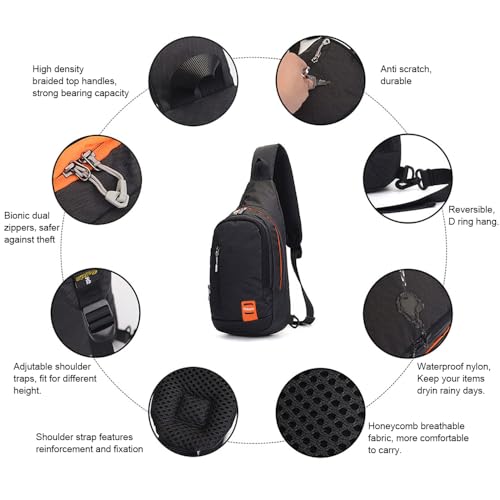 Peicees Large Black & Medium Black Sling Bag, Pack of 2 Small Sling Backpack Waterproof Unisex Shoulder Bag Chest Crossbody Daypack2