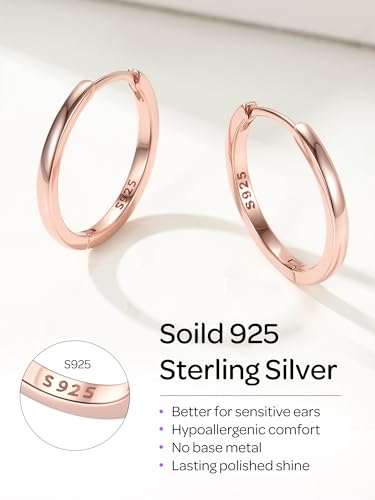 Image of ChicSilver 925 Sterling Silver Huggie Hoop Earrings Small Hoop Earrings for Women Hypoallergenic Silver Huggie Earring Cartilage Earrings for Women (6 /8 /10 /12 /14 /16 /18 /20MM)