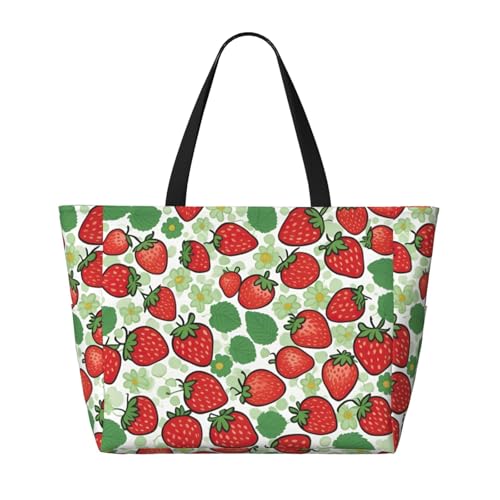 Strawberry pattern Print Large Capacity Beach Travel Bag with Zipper and Pockets for Camping Travel Gym2