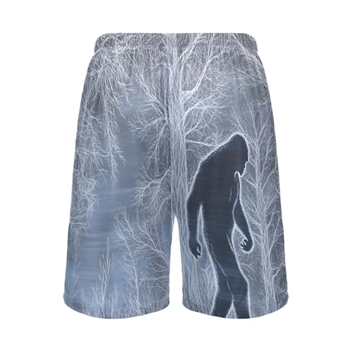 Line Art Sasquatch Men's Sleep Shorts Pajama Pants with Side Pockets Elastic Waistband Drawstring S2