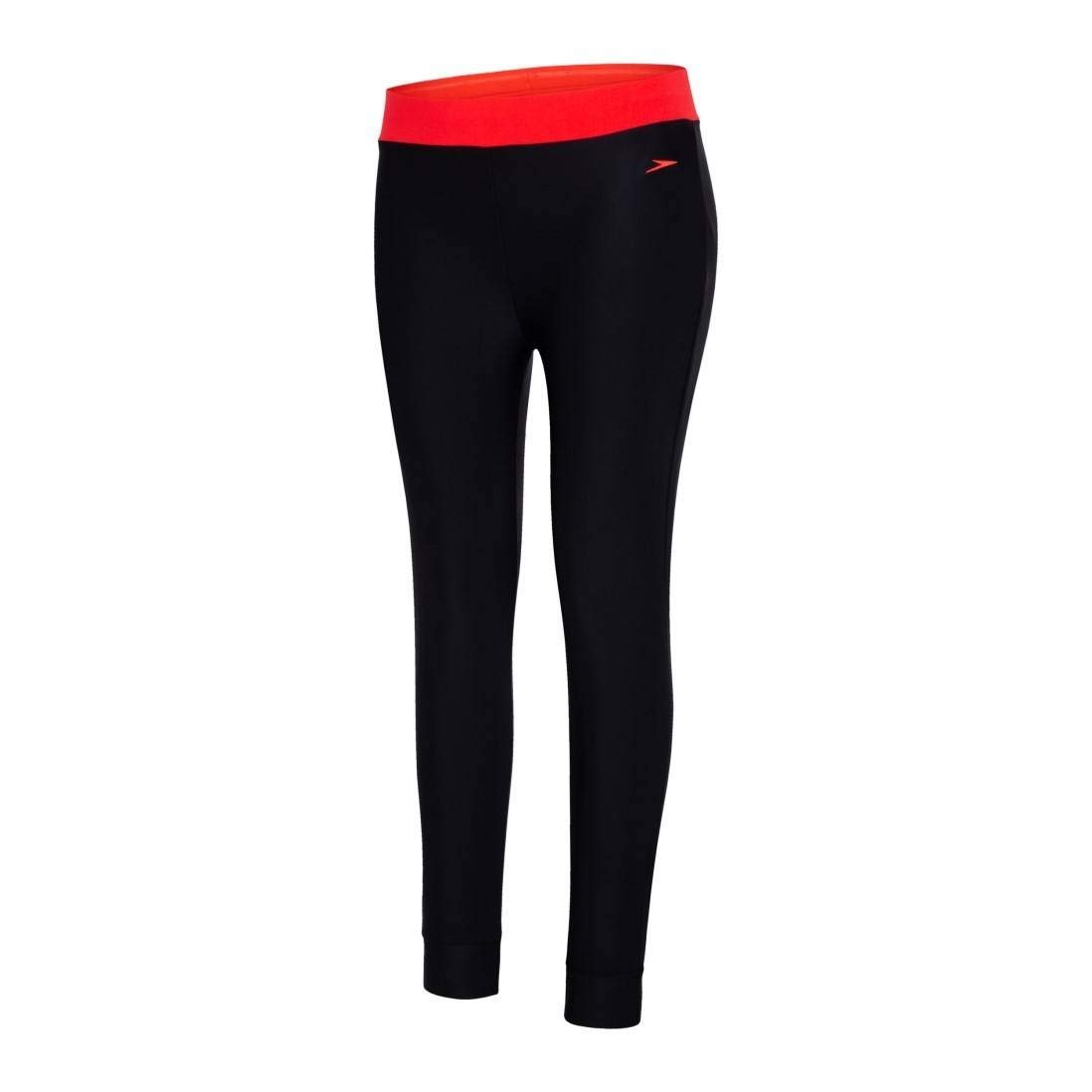 Womens Solid Contrast Swim Legging - Black & Lava Red-image-37