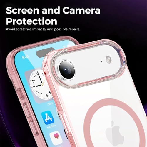 Image of VONZEE Translucent Clear Back Cover Compatible with (iPhone 17 Air Case)(2025), PC Shockproof Scratch Resistant, Non-Yellowing, Support Mag-Safe Wireless Magnetic Charging - Pink|6.6''