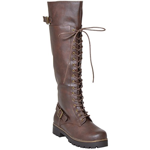 RP By KSC Womens Knee High Boots Over The Knee Lace Up Combat Boots Brown SZ 6