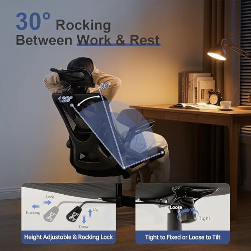 Image of Mesh Office Chair with Adjustable Lumbar Support, Ergonomic High Back Desk Chair with Headrest, Swivel Rolling Computer Chair for Home Office (Black)