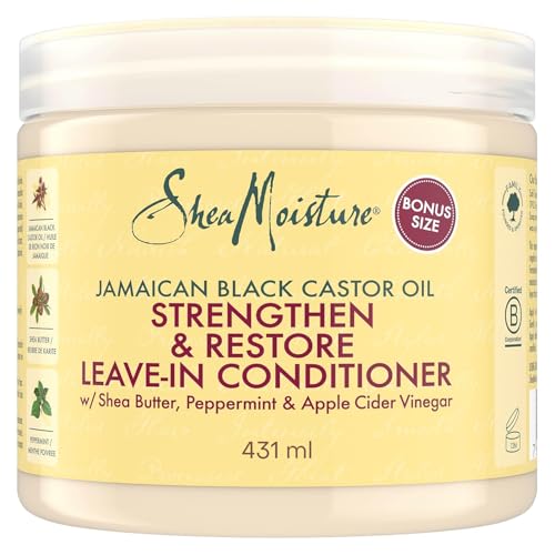 SheaMoisture Strengthen & Restore Acondiconador sin Aclarado - Para Cabello Natural, Dañado o Tratado Químicamente - Con Aceite de Ricino Negro y Manteca de Karité - Sin Sulfatos - 1 x 431 ml