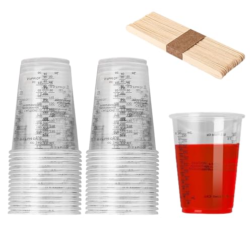 30 Pezzi Vaso Mezclador de Resina Epoxi, 240 ml Vaso Mezclador con Escala, Reutilizable Vasos Medidores de Pintura Incluye Pequeño Palito de Madera, para Mezclar Resina, Pintura