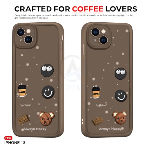 Image of AESTMO Back Case Cover for iPhone 13 /14 Back Cover | Cute Fun Cartoon 3D Ball | Coffee Silicone Case | Full Body Protection | Camera Protection Back Cover for iPhone 13 /14 (Brown)