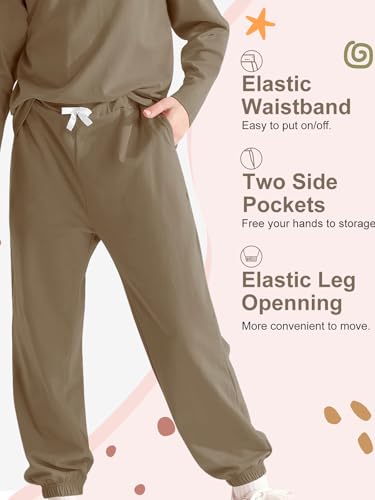 Image of Valcatch Girls Sweatsuit 2 Piece Outfit Cute Ruffle Sweatshirt and Sweatpants Kids Tracksuit Jogger Set Fall Winter Clothes
