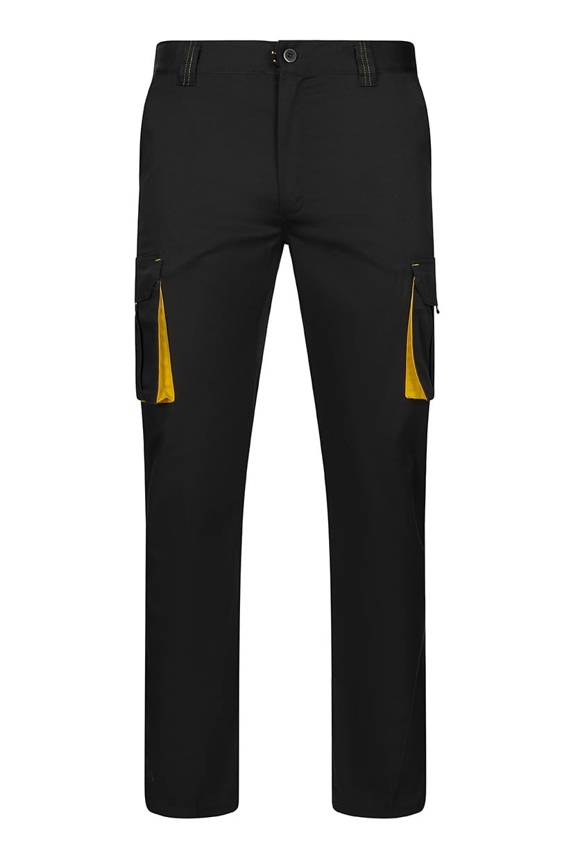 Velilla 103024S; pantalón Stretch bicolor multibolsillos; color negro y amarillo; talla 50