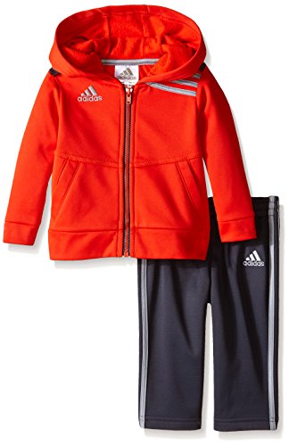 adidas Baby Boys' Zip Hoodie and Pant Set, Mercury Grey/Red, 12 Months