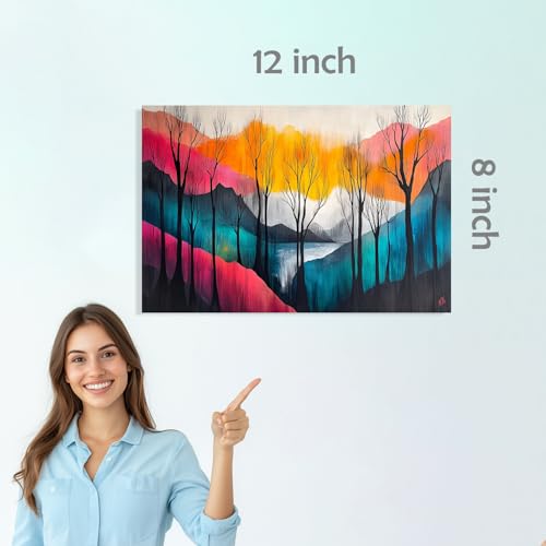 Image of SiddArtify Modern Abstract Wall Art Prints Set - Colorful Tree Poster Decor for Living Room Bedroom Office - 8x12 Sticker Pack of 6