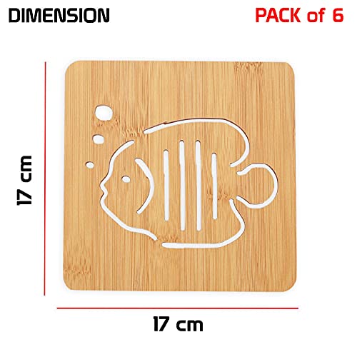 Image of HOKIPO Eco-Friendly Bamboo Wooden Coasters for Home Pan Pot Holder for Dining Table Heat Pad for Kitchen - Pack of 6 (2820-D2*6)