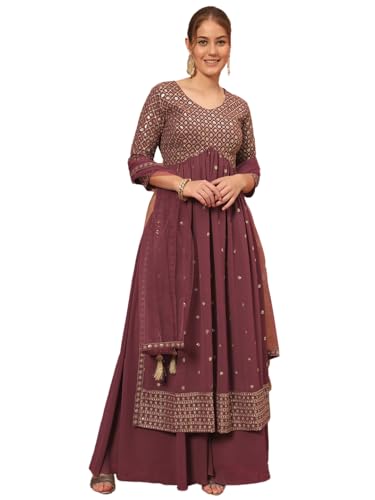 Image of SHOPPING QUEEN Women's Georgette Embroidered Kurta and Palazzo Set