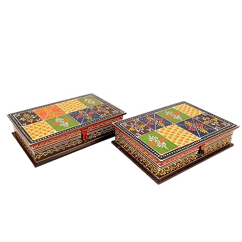 Image of Apka Mart The Online Shop Jewellery Box | Decorative Wooden Jewelry Box | Multi-Purpose Storage Box - for Home, Dressing Table Decor, Storage & Gifts - (7X10) Inch (Wood, Multicolor) (Pack of 2)