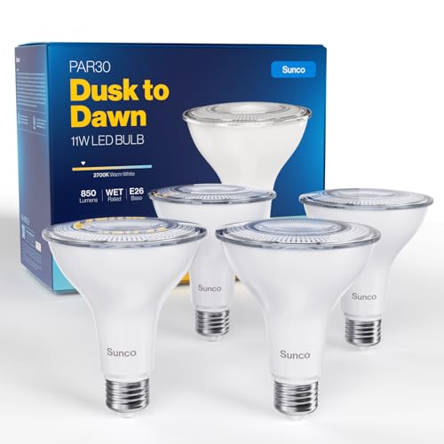 Sunco 4 Pack PAR30 LED Dusk to Dawn Light Bulbs,...