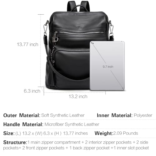 Image of CLUCI Backpack Purse for Women Black Backpack Leather Large Travel Fashion Designer Convertible Ladies Work Bags