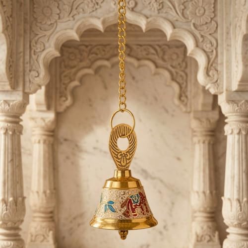 Image of DSH Pure Brass Hanging Bell with Chain for Temple Mandir Door Home Decorative Ringing Bell (White, 1)