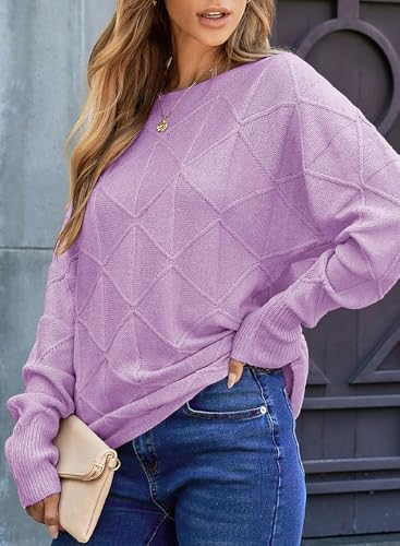 Image of EVALESS Casual Crewneck Sweaters for Women Fall Winter 2026 Lightweight Long Batwing Sleeve Pullover Sweaters Tops Clothes
