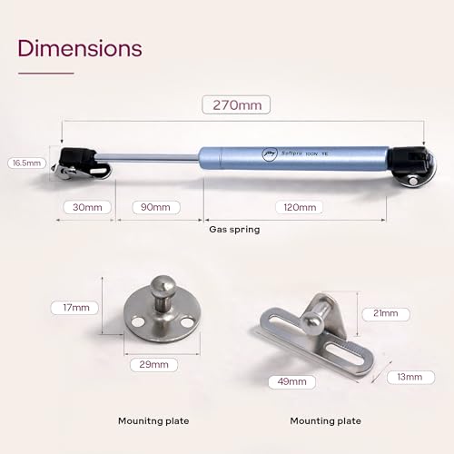 Image of Godrej Kitchen Fittings | Regular Hydraulic Gas Spring | 100N | for Kitchen Cabinets | High-Strength Steel with Chrome Plating | Multi-Angle Install | Hands-Free Door Support | Metal Clips