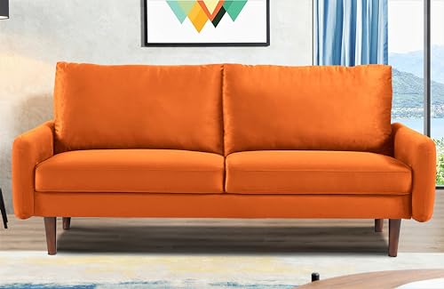 Container Furniture Direct Kent Velvet Sofa for Modern Living Rooms and Compact Spaces, Comfy 3 Seater Couch Studio Apartment Furniture with Sleek Design, Orange