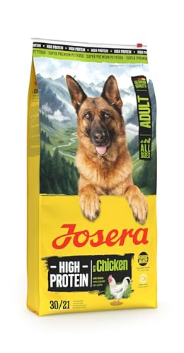 JOSERA Adult High Protein Huhn (1 x 12,5 kg) | Premium Trockenfutter für ausgewachsene & sportliche (Zucht-) Hunde | Huhn & Lachsöl | glutenfrei & proteinreich | L-Carnitin & Taurin | 1er Pack