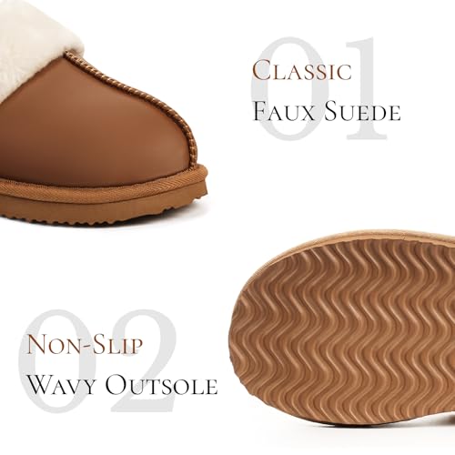Image of OOW Fuzzy Slippers for Women Cozy Faux Fur House Shoes Memory Foam Slippers | Winter, Warm Slippers, Indoor and Outdoor