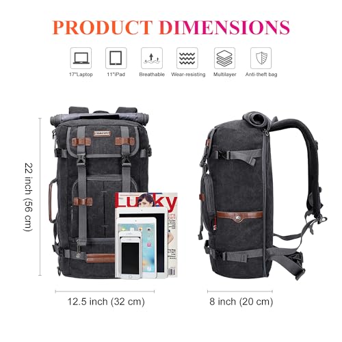 Image of WITZMAN Canvas Backpack for Man Vintage Travel Backpack Large Laptop Backpack Convertible Shoulder Rucksack