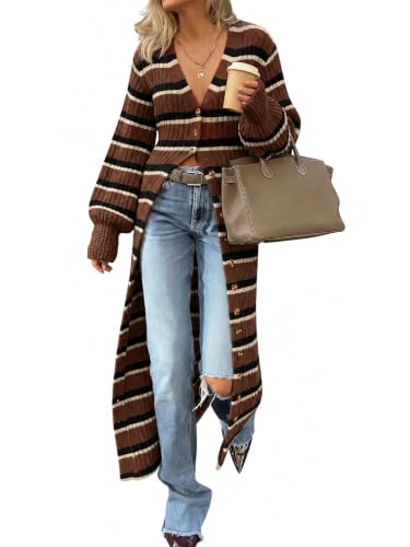 Image of Saodimallsu Womens Long Duster Cardigans Button Down Maxi Sweater Dress