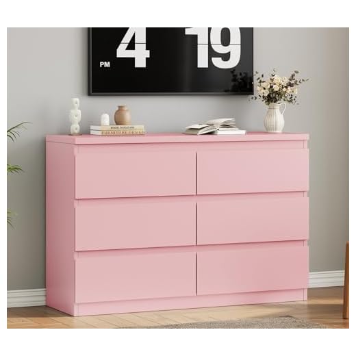 Jocoevol Modern Pink 6 Drawer Dresser