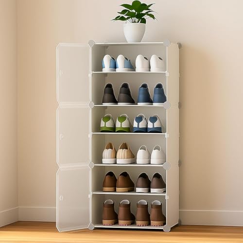 Image of Premium Modular Plastic Shoe Rack for Home | ๐ ๐๐๐๐๐
Shoe Rack with 3 Doors, Hook Holder for Home Storage Organizer with Metal Door Frame to Cover Chappal Slipper Sandals Shoes - White