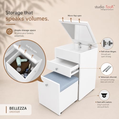 Image of Studio Kook Beleza Dressing Table with Mirror & Seat, Moonshine White